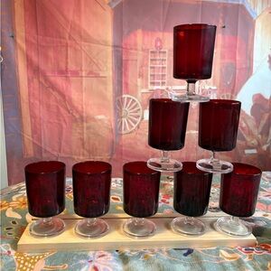 ♥️ Set of 4 Vintage French Ruby Red Cordial Glasses | 8 avail